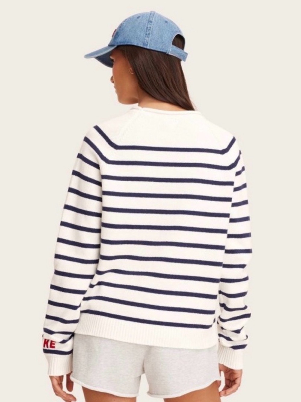 Parke x Target Stripped Crewneck Sweater in White & Navy by - Picture 2 of 3